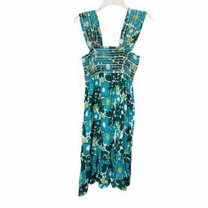 Floral Ruffle Y2K Garden Fairy Cottage Babydoll Ruched Dress Sundress Medium